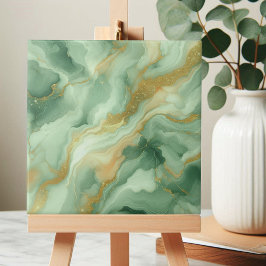 Grönt Marble Guld Glitter Veins and Swirls Kakelplatta