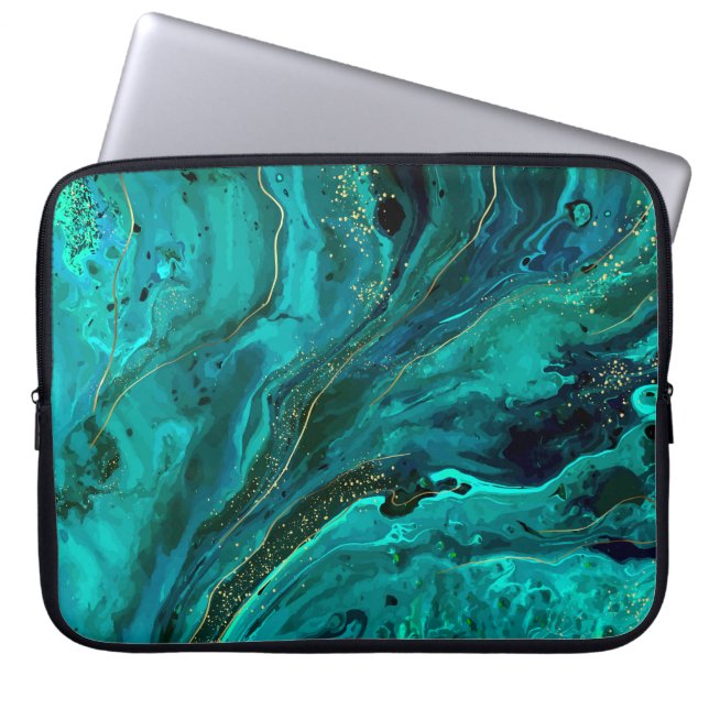 Grönt Marble & Guld: Luxurious Struktur Laptop Fodral (Framsidan)