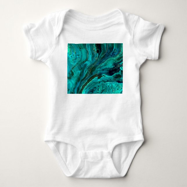 Grönt Marble & Guld: Luxurious Struktur T Shirt (Framsida)