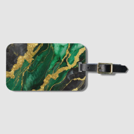 Grönt Marble Mönster med Guld Bagagebricka