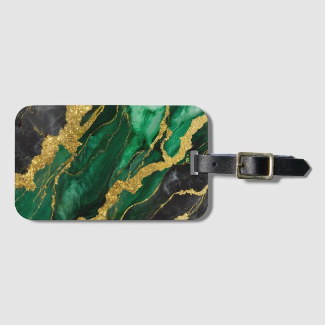 Grönt Marble Mönster med Guld Bagagebricka (Framsida horisontal)