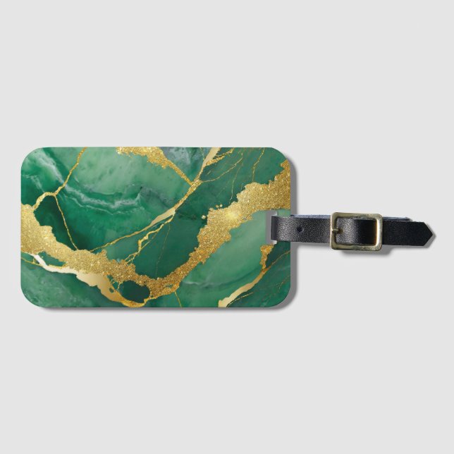 Grönt Marble Mönster med Guld Bagagebricka (Framsida horisontal)