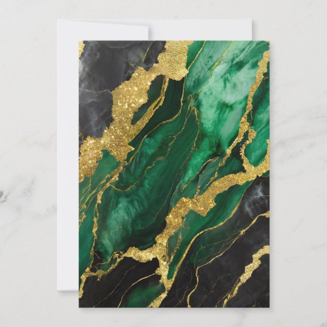 Grönt Marble Mönster med Guld Inbjudningar (Framsida)