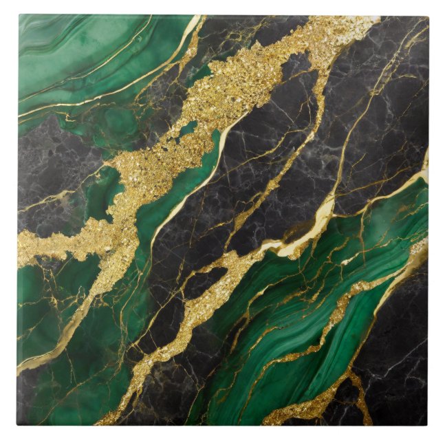 Grönt Marble Mönster med Guld Kakelplatta (Framsidan)