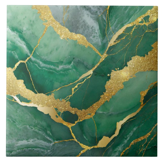 Grönt Marble Mönster med Guld Kakelplatta (Framsidan)