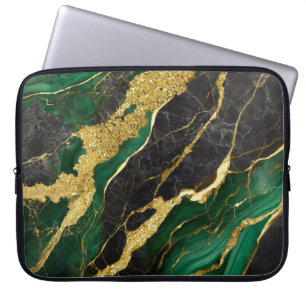 Grönt Marble Mönster med Guld Laptop Fodral
