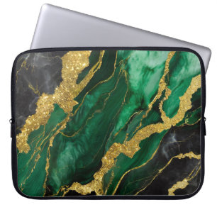Grönt Marble Mönster med Guld Laptop Fodral