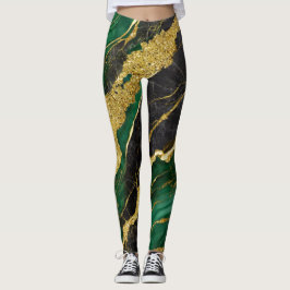 Grönt Marble Mönster med Guld Leggings