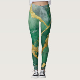 Grönt Marble Mönster med Guld Leggings