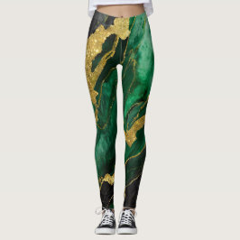 Grönt Marble Mönster med Guld Leggings