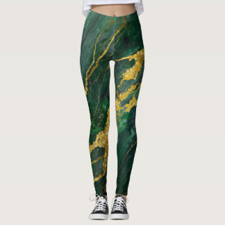 Grönt Marble Mönster med Guld Leggings