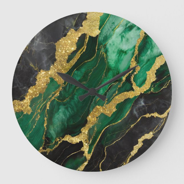 Grönt Marble Mönster med Guld Stor Klocka (Framsida)