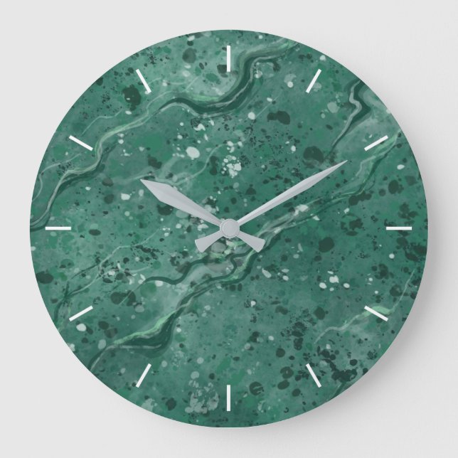 Grönt Marble Mönster Wall Clock Stor Klocka (Framsida)