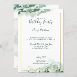 Grönt Marble Ombre Guld Ram Unisex födelsedag Inbjudningar
