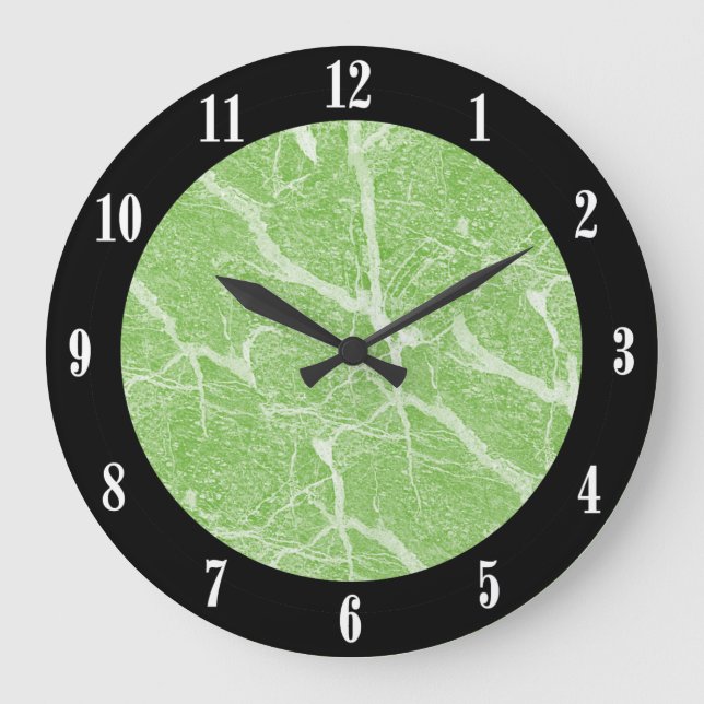 Grönt Marble Print and Black Modern Wall Clock Stor Klocka (Framsida)
