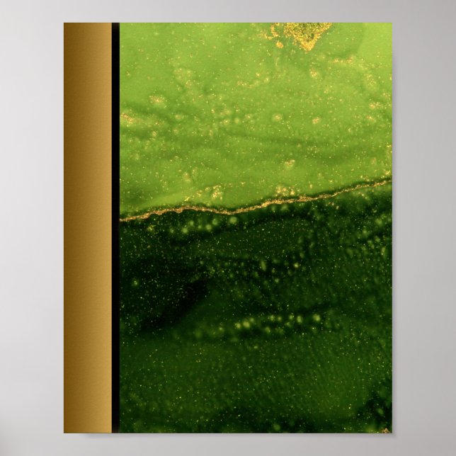 Grönt Marble Stone/Black Guld Gräns Art Poster (Framsidan)