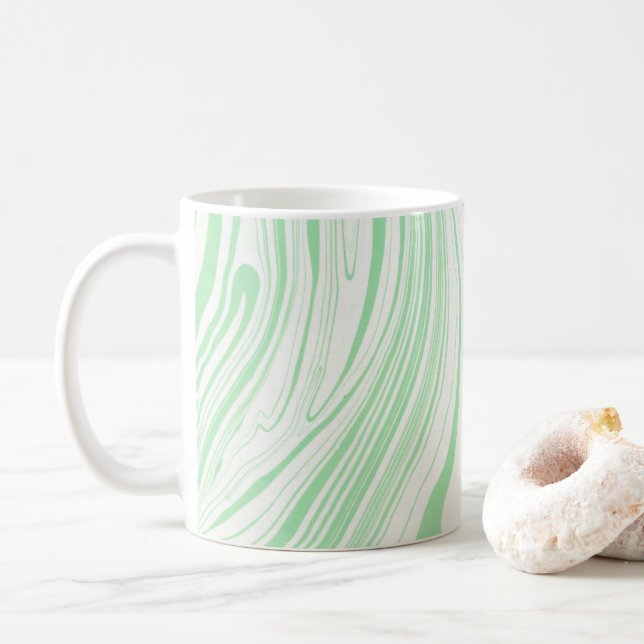 Grönt Marble Swirls Marbling Marbling Linjer Kaffemugg (Med munk)