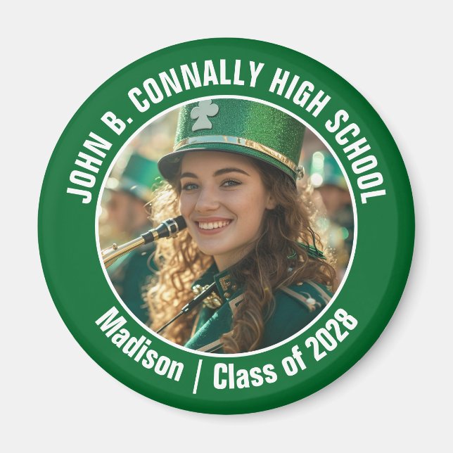 Grönt Marching Band Photo High School Spirit Magnet (Framsidan)