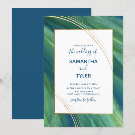 Grönt, marin och Guld konstnärlig, jordisk Inbjudningar