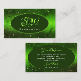 Grönt MarLED Mönster Cute Glitter Stars Monogram Visitkort