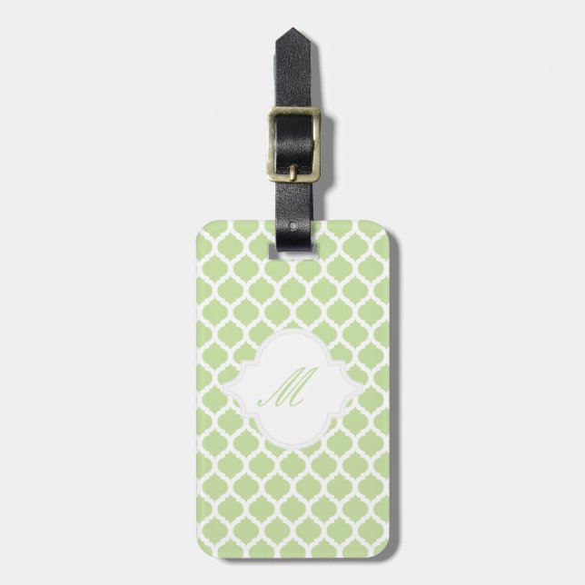 Grönt marockanska Mönster med monogram resgodsmärk Bagagebricka (Vertikal Framsida)
