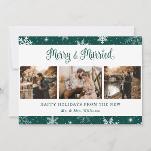 Grönt Married Newlyged Snowflake Photo Julkort