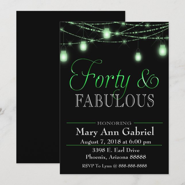 Grönt Mason Burk 40:e födelsedag Party Inbjudan (Fram/baksida)
