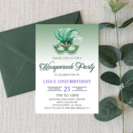 Grönt MasqueraBoll Party Mardi Gras Birthday Inbjudningar
