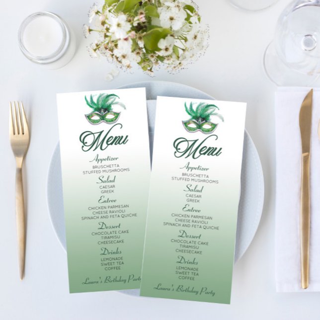 Grönt MasqueraFödelsedagsfest Flat Menu Meny (Skapare uppladdad)