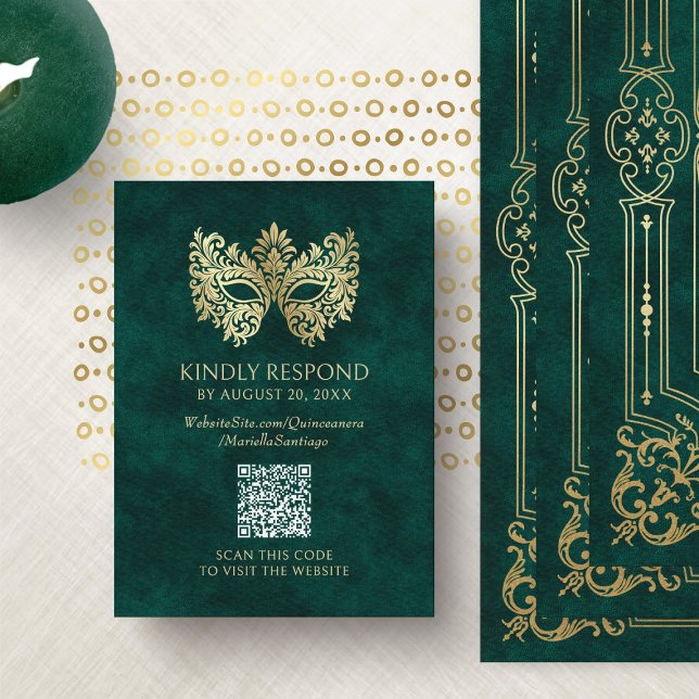 Grönt Masqueramask Quinceanera QR-OSA Tilläggskort (Skapare uppladdad)