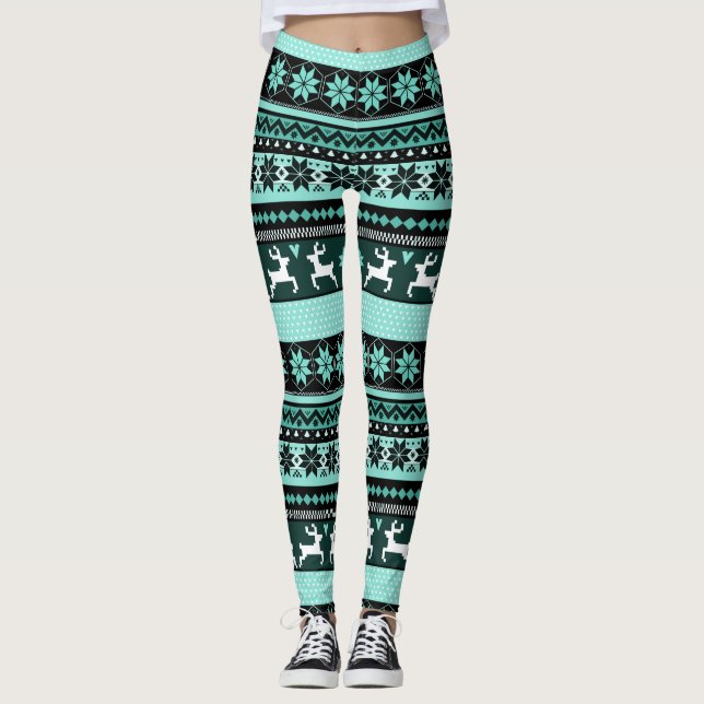 Grönt mässaIslemönster Leggings (Framsida)