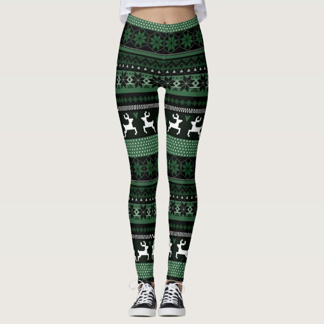 Grönt mässaIslemönster Leggings (Framsida)