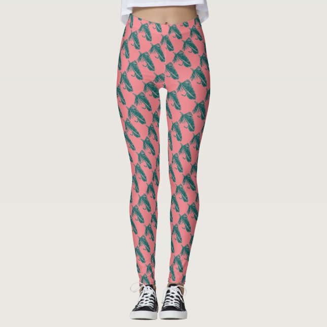 Grönt Matuka strömlinjeare flygfiske, flugverk Leggings (Framsida)