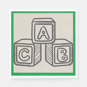 Grönt med Alphabet Blocks Baby Shower Luncheon Pappersservett
