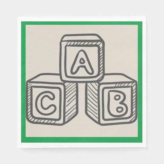 Grönt med Alphabet Blocks Baby Shower Luncheon Pappersservett (Framsidan)
