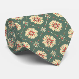 Grönt med Beige-Blommönstret Slips