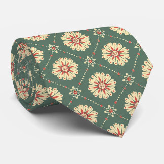 Grönt med Beige-Blommönstret Slips