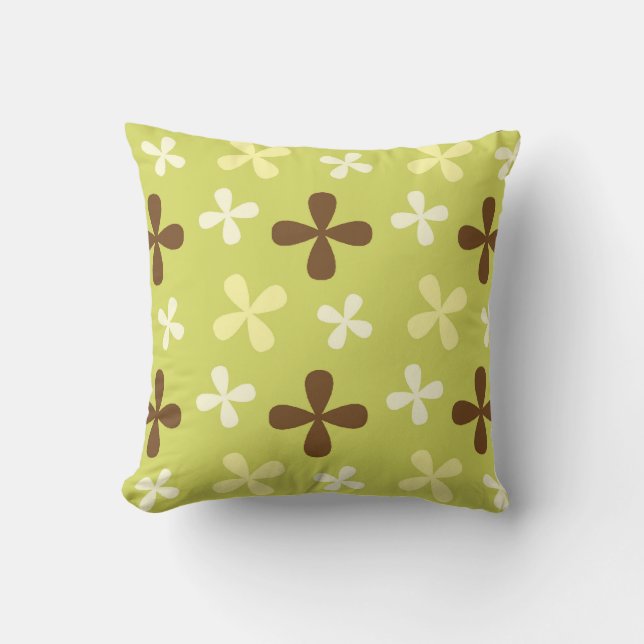 Grönt med Brown, White, Cream Flowers Pillow Kudde (Framsida)