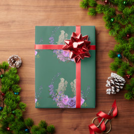 Grönt med fåglar och blommor Presentpapper