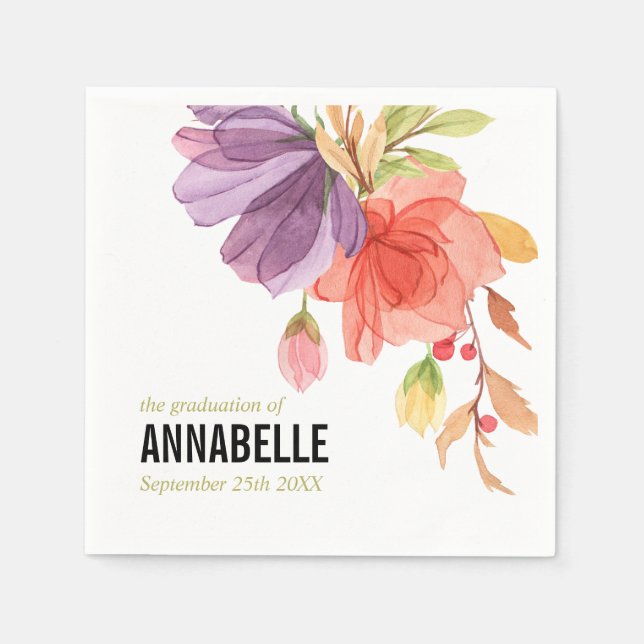 Grönt med fet vattenfärg Wildblommor Studenten Pappersservett (Framsidan)