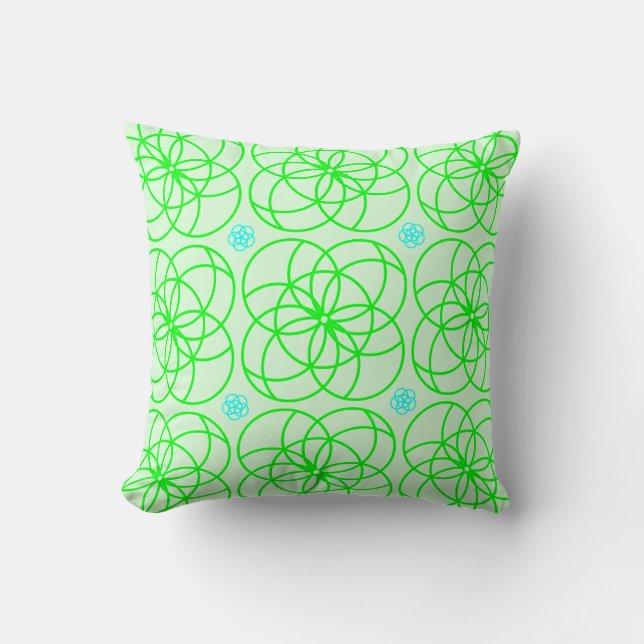 Grönt med grönt och blå geometriska blommor kudde (Framsida)