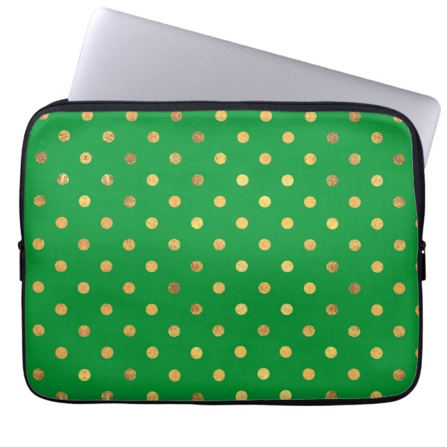 Grönt med Guld Glitter-punkter Laptop Fodral (Framsidan)