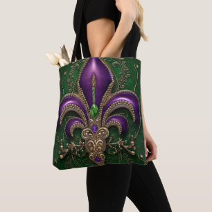 GRÖNT MED LILA MARDI GRAS FLEUR DI LIS TYGKASSE
