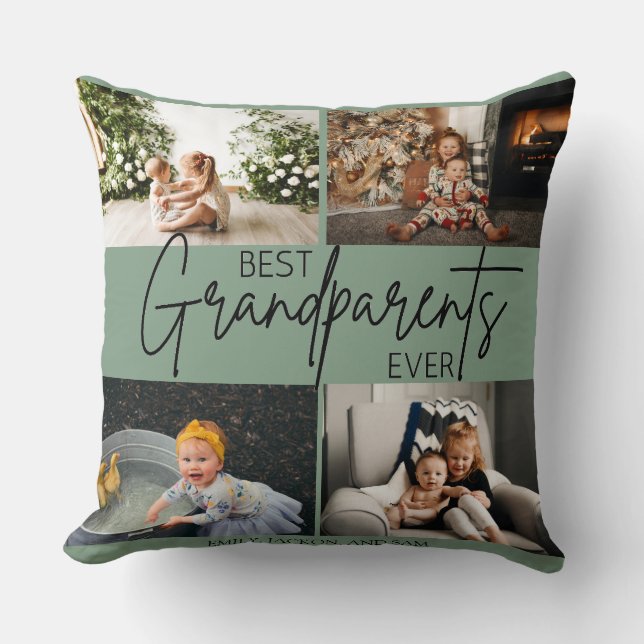 Grönt med minimal Chic Bästa Grandparent Photo Kudde (Framsida)
