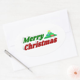 grönt med röd god jul Träd Ovalt Klistermärke