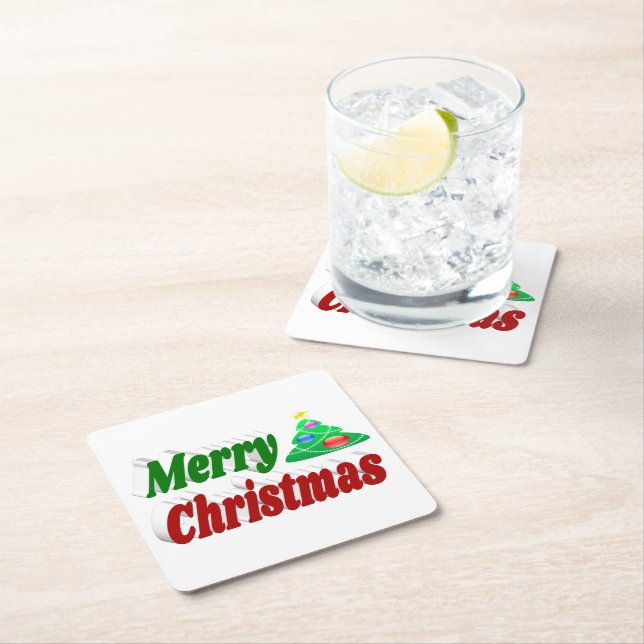 grönt med röd  god jul Träd Underlägg Papper Kvadrat (Insitu)