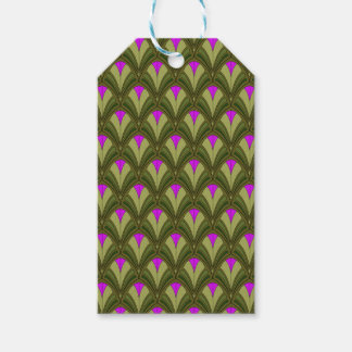 GRÖNT MED ROSA ART DECO MÖNSTER PRESENTETIKETT