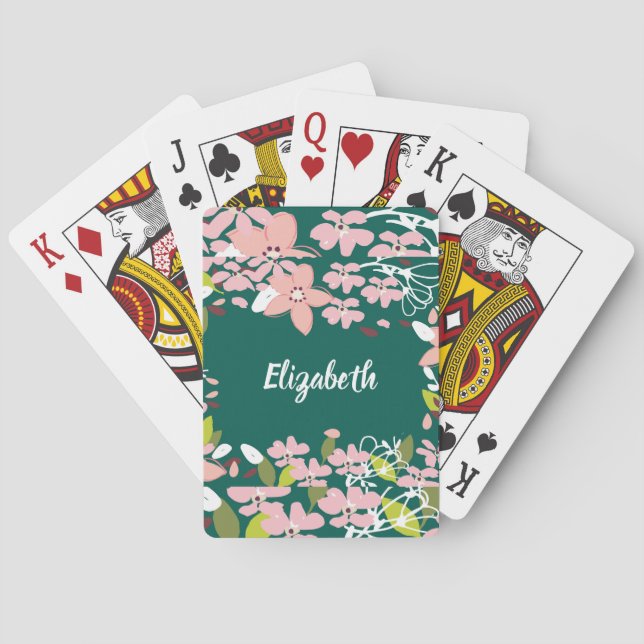 Grönt med Rosa Flowers Personlig Casinokort (Baksidan)