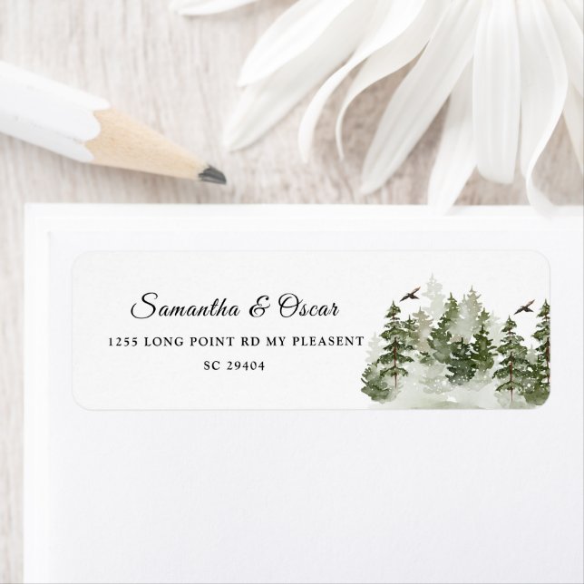 Grönt med Snö i modern vinterfärg Returadress Etikett (Insitu)