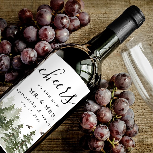 Grönt med Snö i modern vinterfärg Vinflaska Etikett (Skapare uppladdad)